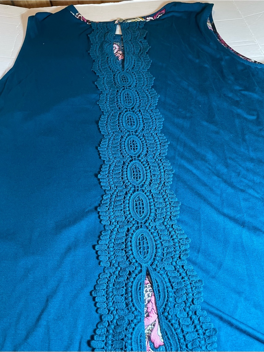 Daniel Rainn 2X Floral Sleeveless Crochet Trim Boho Blouse Top Blouse - Picture 4 of 15